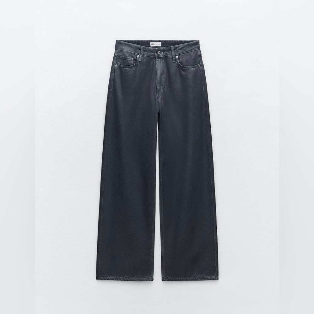 Zara Mid Rise Loose Fit Women's Dark Blue Foil Shine Jeans